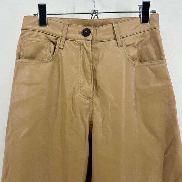 Nanushka Ivy Vegan Leather Trousers in Caramel Straight Leg High Rise - Picture 5 of 8